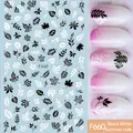 3D Nagelsticker in Schwarz und Weiß mit Blattmotiven F660 für japanisches Design - Botanischer Blätterstil (F660)