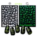 Luminous Halloween nail stickers with ghosts and pumpkins in day and night contrast - Skull Pumpkin Fence Style (CY-16)