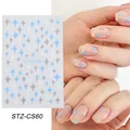Blue and silver glitter star nail art stickers with 3D self-adhesive starburst designs - Blue White Silver Glitter Four Pointed Star (STZ-CS60)