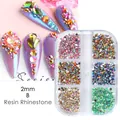 6-grid box of 2mm colorful AB resin flatback rhinestones for creative nail art DIY - 2mm Style B (1923)