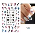Adesivi per nail art F788 con fiori neri e motivi a fumo colorati per unghie - Stile Floreale Nero e Testo Sfumato a Inchiostro (F788)
