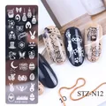 Piastra per stamping unghie STZ-N12 con coniglietti pasquali e motivi floreali chic - Stile coniglietto uovo di Pasqua (STZ-N12)