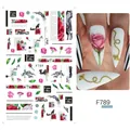 Adesivi per unghie F789 con camelie rosse e motivi di nastri in stile vintage - Stile Camelia Rosa e Nastro Nero (F789)