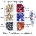6-grid SS4 hot fix AB crystal nail art rhinestones with gold base and 1.5mm size - Aurora AB Mixed Colors (1926-A)