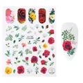 Adesivi per unghie modello CA-706 con rose colorate e foglie verdi per nail art - Tonalità Rossa Rosa Foglie (CA706)