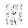 Adesivi per unghie stile giapponese acquerello fiori blu e piume modello STZ-979 - Stile Pianta Piuma Inchiostro (STZ-979)