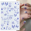 Klein blue nail stickers with abstract lines and smiley face patterns style STZ-CS058 - Klein Blue Lines Smiley Starry Sky (STZ-CS58)