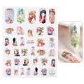 Adesivi per unghie con ragazze anime, fiori colorati e motivi della foresta, CA-710 - Ritratti di Ragazze Anime (CA710)