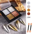 4-color solid mirror nail powder palette in gold and silver with applicator sticks - Silver Gold Bronze Reddish Brown (04)