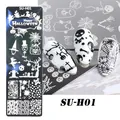 Halloween Nagelschablone SU-H01 mit Totenköpfen, Kürbissen und Spinnennetzen - Halloween Spinnennetz Skelett Kürbis Stil (SU-H01)