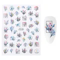 Adesivi per nail art floreali CA-714 con fiori ad acquerello e motivi di foglie - Floreale Acquerello Cornice Geometrica (CA714)