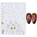 Adesivi Unghie 3D Oro Halloween con Ragni e Fantasmi su Unghie Rosse Scure (STZ-G032) - Stile Ragnatela Teschio Dorato (STZG-032)