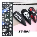 Halloween Nagelschablone SU-H04 mit Motiven von Kürbissen, Totenköpfen und Fledermäusen - Halloween Bluthändedruck Skelett Kürbis Stil (SU-H04)