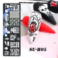 Piastra per stamping unghie SU-H05 con motivi Halloween di zucche e teschi - Stile Halloween Strega Zucca Ragno (SU-H05)