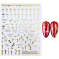 Adesivi per unghie 3D Halloween oro con croci e ragni su unghie rosse STZ-G034 - Stile Ragno Croce Dorata (STZG-034)