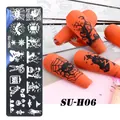 Piastra per stamping unghie Halloween SU-H06 con zucche e decorazioni arancioni - Stile Halloween Trick or Treat Castello Zucca (SU-H06)