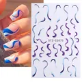 Autocollants nail art avec lignes ondulées bleues et violettes et rubans de ballet - Motif de Vague Fluide Bleu Violet (STZ-CS75)