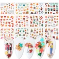 Autumn nail stickers set featuring maple leaves, foxes, and pumpkins for seasonal art - Autumn Nature And Figures Series (BN1669-1680)