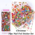 Set de 10 autocollants nail art de Noël avec Père Noël et bonhomme de neige en sachet - Série de Noël