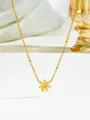 Close-up of golden daisy pendant with central zircon on delicate beaded titanium steel chain - Little Daisy Necklace (X1420) / Gold