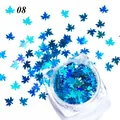 Paillettes per unghie a forma di foglia d'acero blu laser per manicure olografica in vasetto - Laser Blu (08)