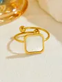 Macro shot of rose gold ring featuring a square shell inlay and open band design - White Square Mother of Pearl Open Ring (D206B) / Gold