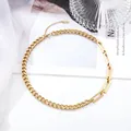 Minimalist gold拼接 necklace with Cuban and paperclip chains for women's elegant fashion - Square Stitching Necklace Gold (x1209)