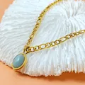 Collier en acier inoxydable plaqué or avec pendentif ovale en pierre vert menthe - Collier Zircone Vert Menthe (X824) - Or