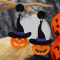 Halloween glitter acryl oorbellen met een heksenhoed en jack-o'-lantern pompoen - Oranje Pompoen Heksenhoed Stijl (WEH5285)