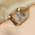Champagne square cut crystal ring with silver four-claw setting on silk fabric - Adjustable Opening / Champagne