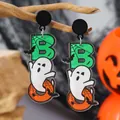 Pendientes de Halloween en acrílico con fantasmas, murciélagos y motivos festivos - Estilo Fantasma Letra B Verde