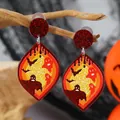Halloween spook en vleermuis acryl oorbellen met rode glitter op houten takje - Rode Geest Vleermuis Spinnenweb Stijl (WEH5183 Witgoud Finish)