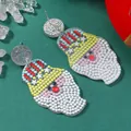 Christmas snowman doll acrylic drop earrings with colorful polka dots and silver glitter - Snowman Style (Yellow White K WEH5278)