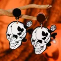 Halloween crow skull drop earrings with rose detail for punk rock hip hop style - Skull Rose