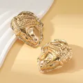 Detailed view of vintage gold metal earrings featuring exquisite portrait relief design - Portrait Relief Style (WEH5031) / Gold