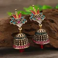 Bohemian Jhumka σκουλαρίκια σε αντικέ χρυσό με πολύχρωμα κρύσταλλα και κρεμαστές χάντρες - Πολύχρωμο Αντίκ KC Χρυσό (eh5630)