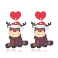 Cute Christmas reindeer acrylic earrings with red heart studs and festive cartoon pendant - Christmas Reindeer Style (WEH5667)