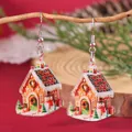 Boucles d'oreilles festives en acrylique maison en pain d'épices avec crochets en argent - Style Maison de Pain d'Épice de Dessin Animé (WEH5650)