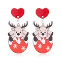 Cute acrylic Christmas reindeer earrings with red heart studs and snowflake pattern - Egg-Shaped Reindeer Style (WEH5669)