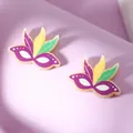 Macro detail of Mardi Gras mask studs with purple yellow green glitter finish - Purple Yellow Green Carnival Mask Style (WEH4582)