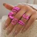 Ensemble de 5 bagues ajourées magenta au design géométrique et minimaliste élégant - Rose Rouge Éclatant (WR1019 Rose Rouge)