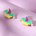 Glinsterende paarse, groene en gouden narrenmuts oorbellen voor het carnavalsfeest - Kleurblok Glitter Narrenkap Stijl (WEH4579)