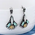 Classic teardrop earrings with vintage silver finish and vibrant faceted gemstones - EH4852 Lake Blue - Antique Silver
