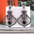 Vintage bohemian fan-shaped tassel earrings with black stones and zircon for wedding parties - Bright Black Antique Silver