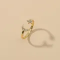 Adjustable gold star and moon crescent open ring with sparkling crystal inlay - Moon and Star Open Style (WR222)