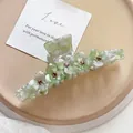 Elegante groene acetaat haarclip met bloemen en strass-steentjes, vintage stijl - 11cm / Crèmegroen