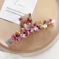 Bloemrijke haarklem van acetaat met glanzende roze steentjes voor een elegante stijl - 11cm / Regenboog