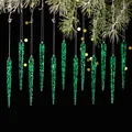 Set of 12 green translucent acrylic icicle ornaments with silver cords for Christmas tree - Green