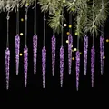Set of 12 purple acrylic icicle Christmas ornaments with spiral texture and hooks - Purple