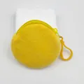 Mini round plush coin purse in vibrant yellow with zipper and plastic hook attachment - 8.5cm / Yellow